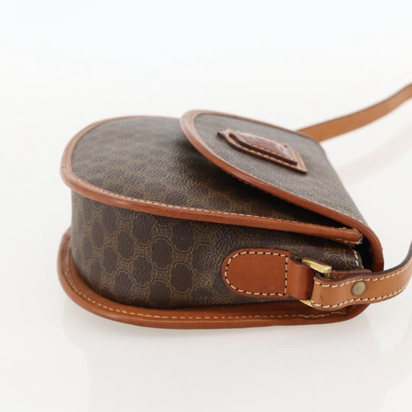 CELINE Macadam Canvas Shoulder Bag PVC Brown Gold Auth 161676