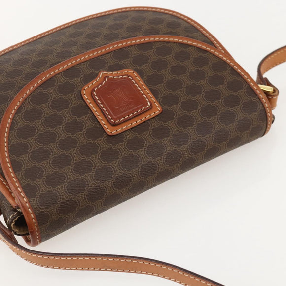 CELINE Macadam Canvas Shoulder Bag PVC Brown Gold Auth 161676