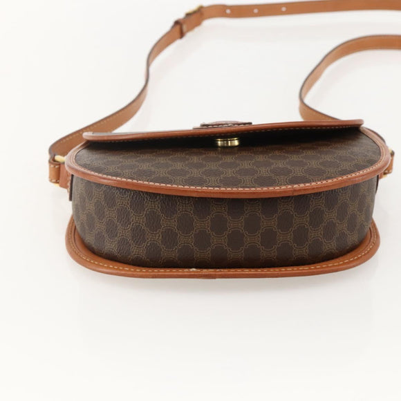 CELINE Macadam Canvas Shoulder Bag PVC Brown Gold Auth 161676