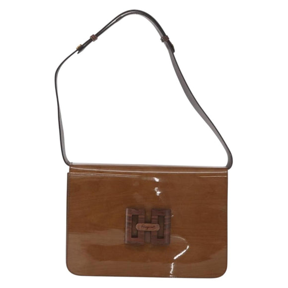 Salvatore Ferragamo Gancini Shoulder Bag Enamel Beige Gold Auth 161678