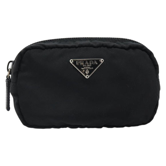PRADA Pouch Nylon Black Silver Auth 161683