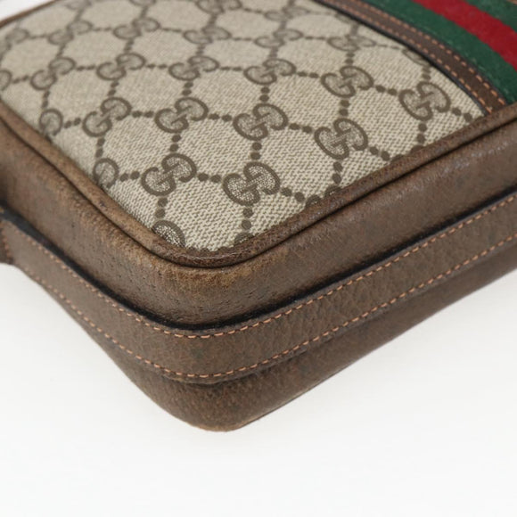 GUCCI GG Supreme Web Sherry Line Shoulder Bag PVC Beige Auth 161685