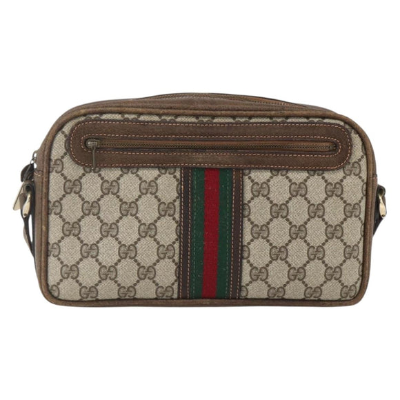 GUCCI GG Supreme Web Sherry Line Shoulder Bag PVC Beige Auth 161685