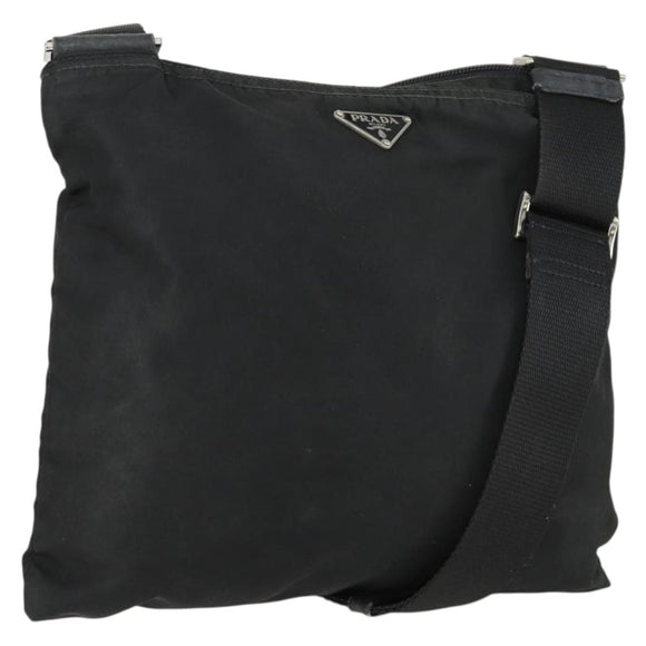 PRADA Shoulder Bag Nylon Black Silver Auth 161687