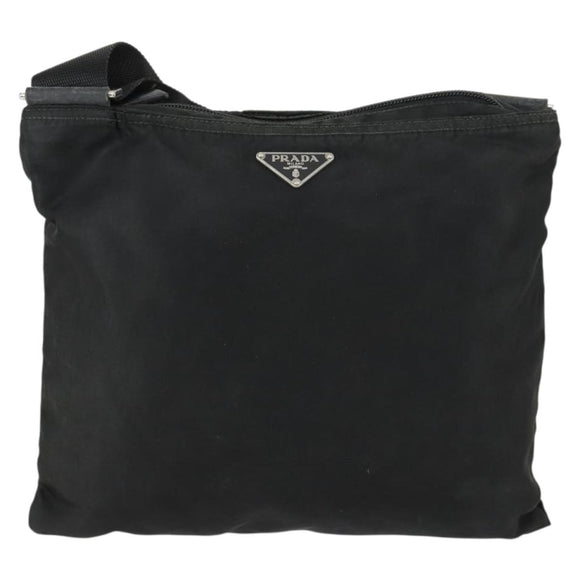 PRADA Shoulder Bag Nylon Black Silver Auth 161687