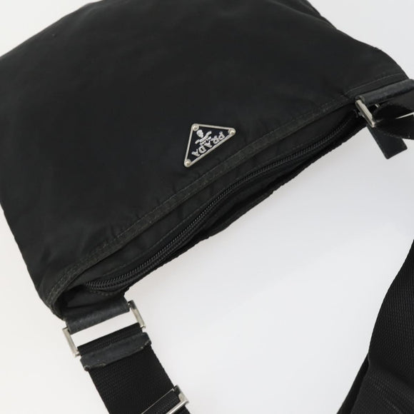 PRADA Shoulder Bag Nylon Black Silver Auth 161687