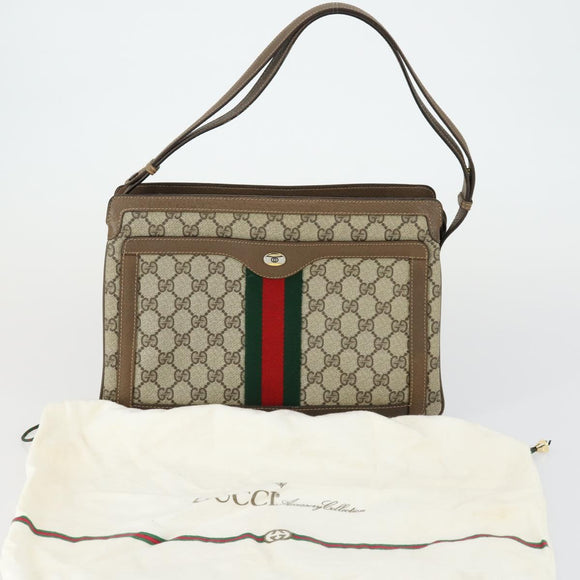GUCCI GG Supreme Web Sherry Line Shoulder Bag PVC Beige 14 02 013 Auth 161689