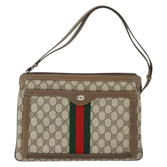GUCCI GG Supreme Web Sherry Line Umhängetasche PVC Beige 14 02 013 Auth 161689