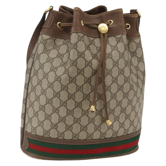 GUCCI GG Supreme Web Sherry Line Bag PVC Beige Gold 41 02 085 Auth 161691