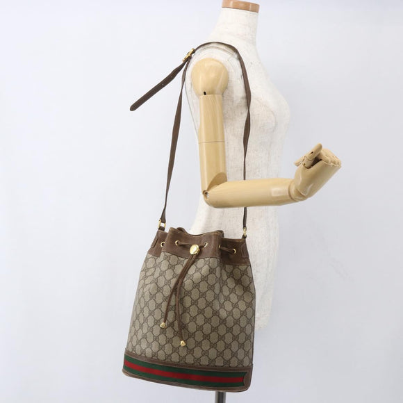 GUCCI GG Supreme Web Sherry Line Bag PVC Beige Gold 41 02 085 Auth 161691