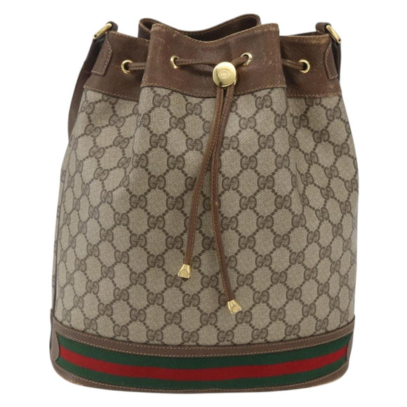 GUCCI GG Supreme Web Sherry Line Bag PVC Beige Gold 41 02 085 Auth 161691