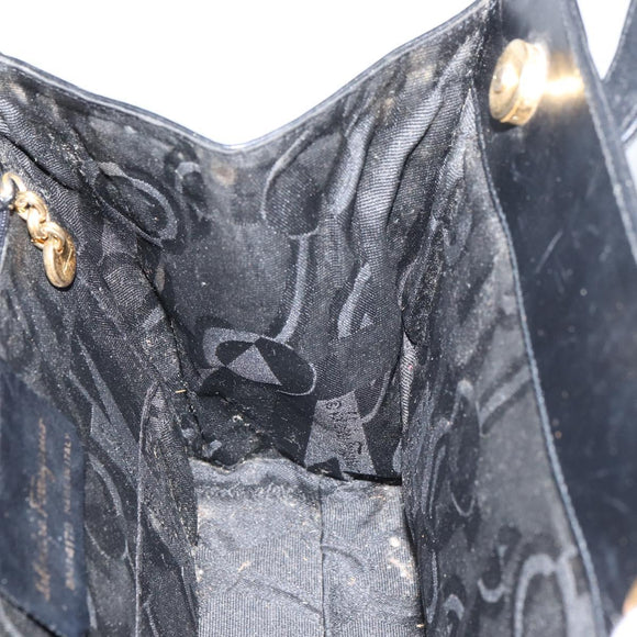 Salvatore Ferragamo Vala Hand Bag Leather 2way Black Gold Auth 161693