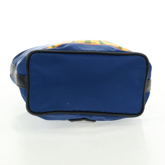 PRADA Schoudertas Nylon 2-weg Blauw Zilver Auth 161702M