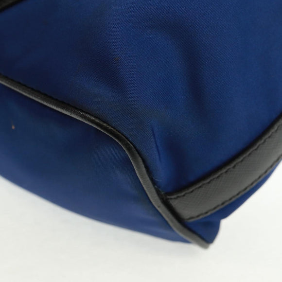 PRADA Schoudertas Nylon 2-weg Blauw Zilver Auth 161702M