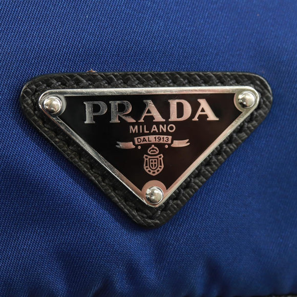 PRADA Schoudertas Nylon 2-weg Blauw Zilver Auth 161702M
