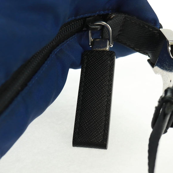 PRADA Schoudertas Nylon 2-weg Blauw Zilver Auth 161702M