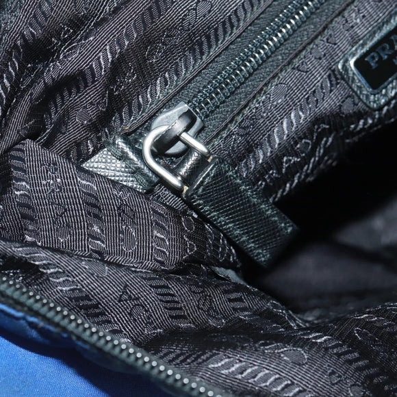 PRADA Schoudertas Nylon 2-weg Blauw Zilver Auth 161702M