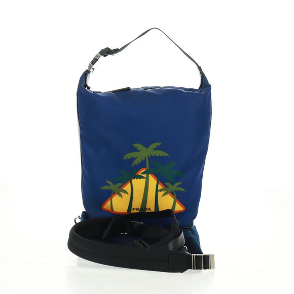 PRADA Shoulder Bag Nylon 2way Blue Silver Auth 161702M