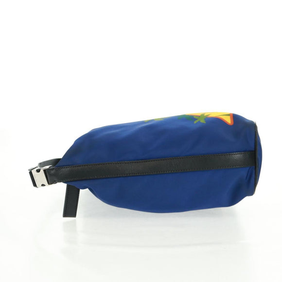 PRADA Schoudertas Nylon 2-weg Blauw Zilver Auth 161702M