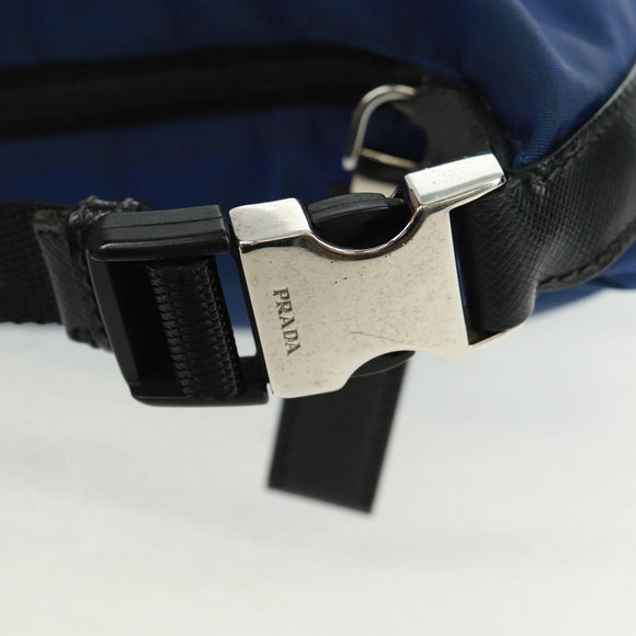 PRADA Schoudertas Nylon 2-weg Blauw Zilver Auth 161702M