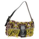 FENDI Beads Mamma Baguette Shoulder Bag Canvas Silver Brown Auth 161704SV-1