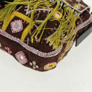 FENDI Beads Mamma Baguette Shoulder Bag Canvas Silver Brown Auth 161704SV-16