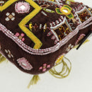 FENDI Beads Mamma Baguette Shoulder Bag Canvas Silver Brown Auth 161704SV-18