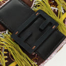 FENDI Beads Mamma Baguette Shoulder Bag Canvas Silver Brown Auth 161704SV-19