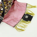 FENDI Beads Mamma Baguette Shoulder Bag Canvas Silver Brown Auth 161704SV-20