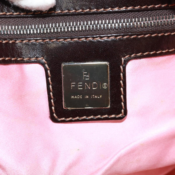 FENDI Beads Mamma Baguette Shoulder Bag Canvas Silver Brown Auth 161704SV