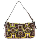 FENDI Beads Mamma Baguette Shoulder Bag Canvas Silver Brown Auth 161704SV-2