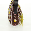 FENDI Beads Mamma Baguette Shoulder Bag Canvas Silver Brown Auth 161704SV-4