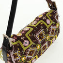 FENDI Beads Mamma Baguette Shoulder Bag Canvas Silver Brown Auth 161704SV-6