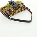 FENDI Beads Mamma Baguette Shoulder Bag Canvas Silver Brown Auth 161704SV-7