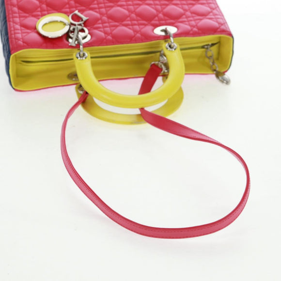 Christian Dior Lady Dior Canage Hand Bag Leather 2way Pink Silver Auth 161705SAM