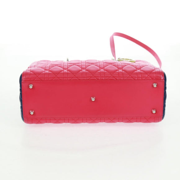 Christian Dior Lady Dior Canage Hand Bag Leather 2way Pink Silver Auth 161705SAM