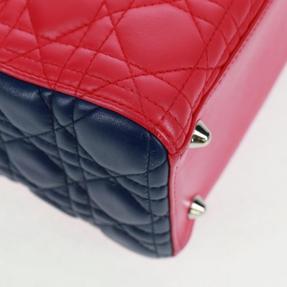 Christian Dior Lady Dior Canage Hand Bag Leather 2way Pink Silver Auth 161705SAM