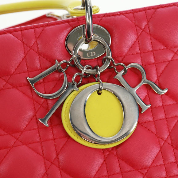 Christian Dior Lady Dior Canage Hand Bag Leather 2way Pink Silver Auth 161705SAM