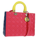 Christian Dior Lady Dior Canage Hand Bag Leather 2way Pink Silver Auth 161705SAM-1