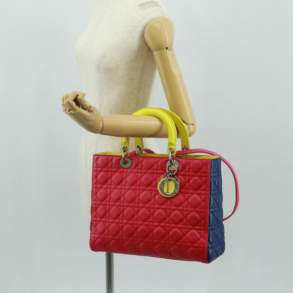 Christian Dior Lady Dior Canage Hand Bag Leather 2way Pink Silver Auth 161705SAM