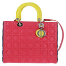 Christian Dior Lady Dior Canage Hand Bag Leather 2way Pink Silver Auth 161705SAM-13