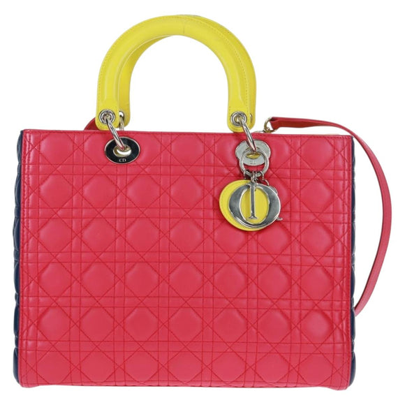 Christian Dior Lady Dior Canage Hand Bag Leather 2way Pink Silver Auth 161705SAM