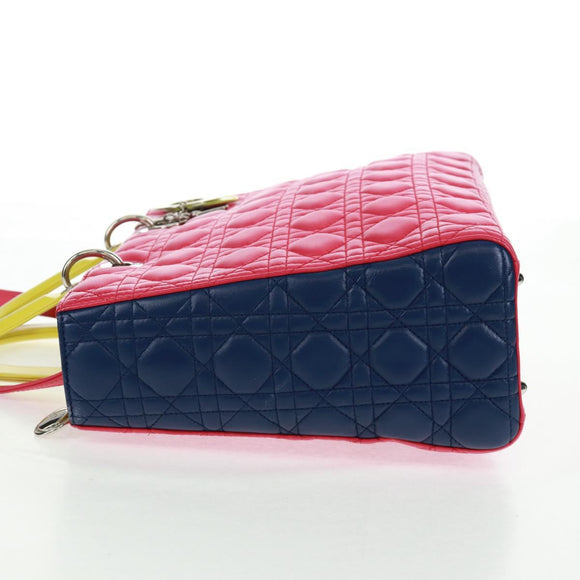 Christian Dior Lady Dior Canage Hand Bag Leather 2way Pink Silver Auth 161705SAM