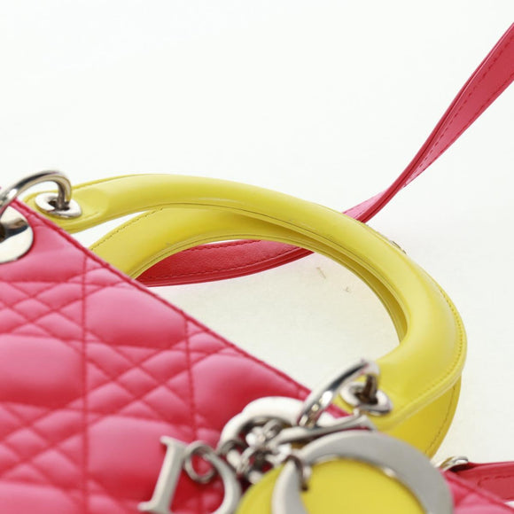 Christian Dior Lady Dior Canage Hand Bag Leather 2way Pink Silver Auth 161705SAM