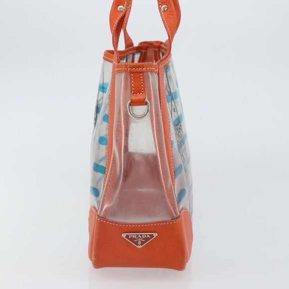PRADA Hand Bag Vinyl Clear Silver Auth 161719