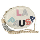 CHANEL Chain V Stitch La Pauza Shoulder Bag Leather White Gold CC Auth 161720SAV-1