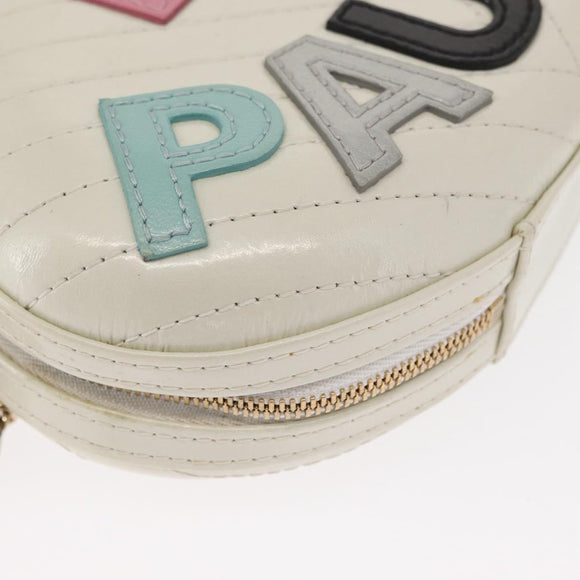 CHANEL Chain V Stitch La Pauza Shoulder Bag Leather White Gold CC Auth 161720SAV