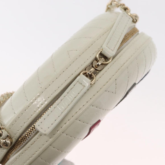 CHANEL Chain V Stitch La Pauza Shoulder Bag Leather White Gold CC Auth 161720SAV