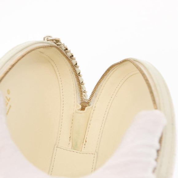 CHANEL Chain V Stitch La Pauza Shoulder Bag Leather White Gold CC Auth 161720SAV