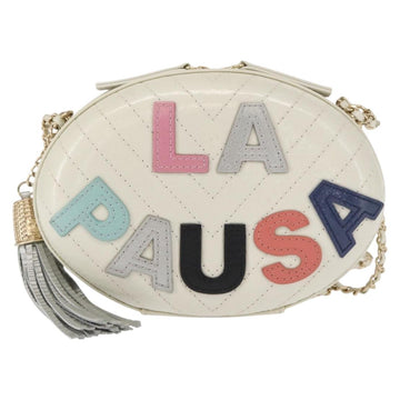 CHANEL Chain V Stitch La Pauza Shoulder Bag Leather White Gold CC Auth 161720SAV - 0